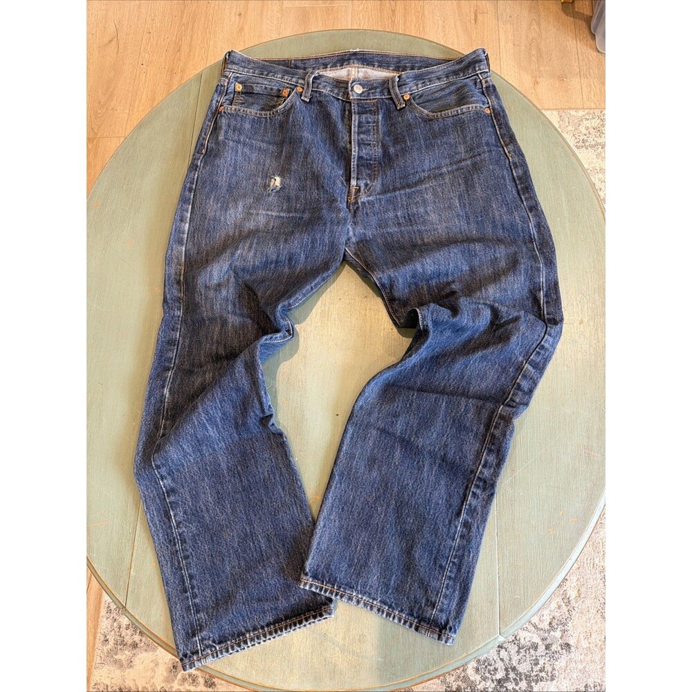 Levi's 501 Original Fit Jeans Men 34x30 Dark Wash Rinse Button Fly Distressed